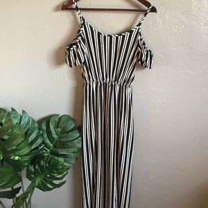 Striped cold-shoulder maxi dress
